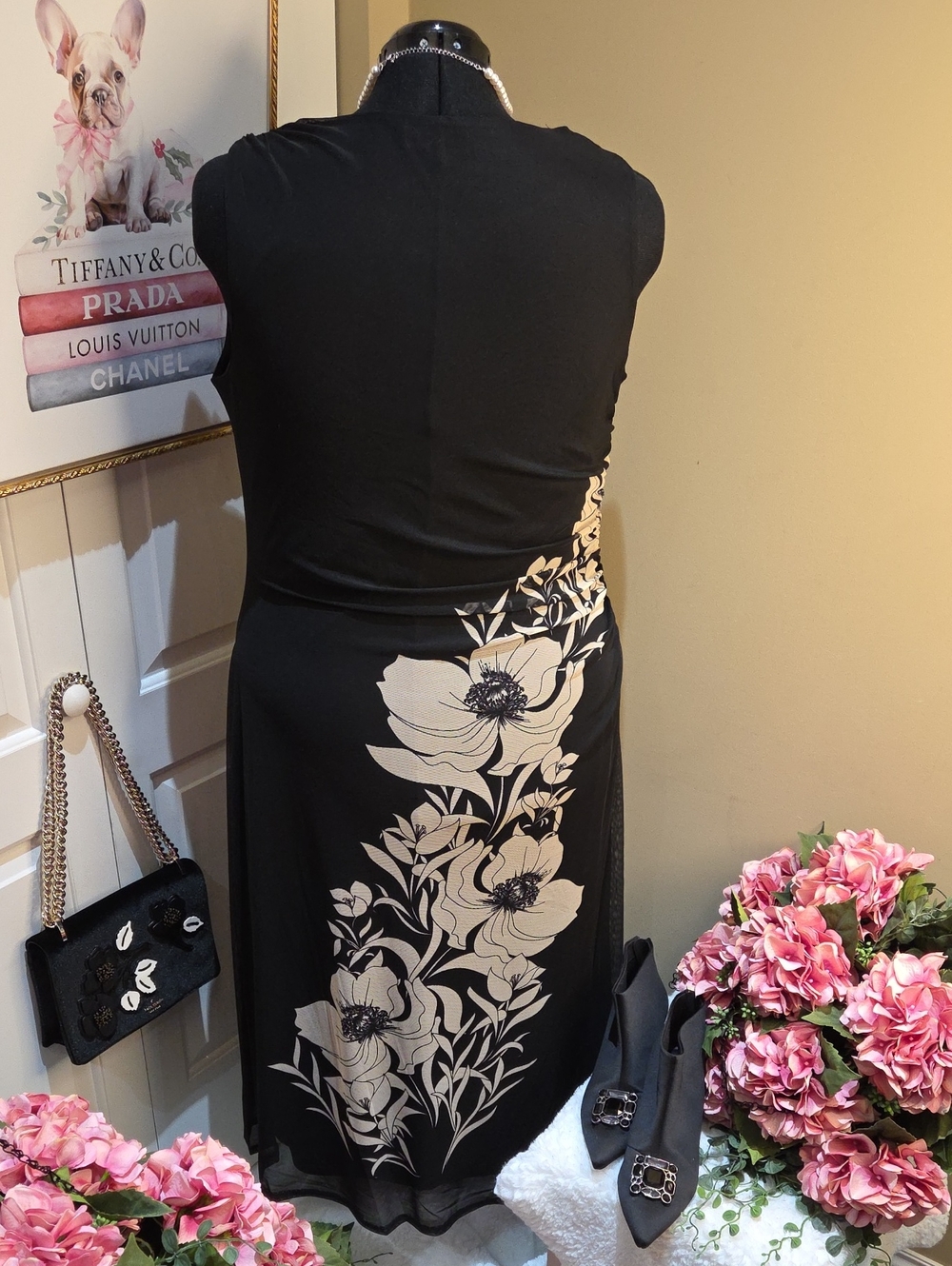 Nwt 2X Rachel Zoe Black Maxi Dress with Cream Floral Motif - Picture 6 of 16